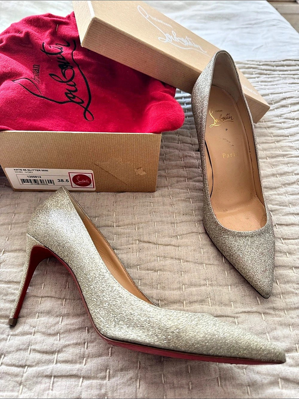 Christian Louboutin Kate 85 Glitter Mini Heels Gold 38.5